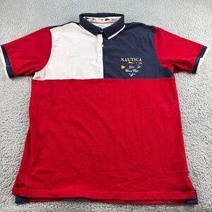 Nautica Sailing Club Polo Shirt Mens XL Red Blue Colorblock Vintage 100% Cotton